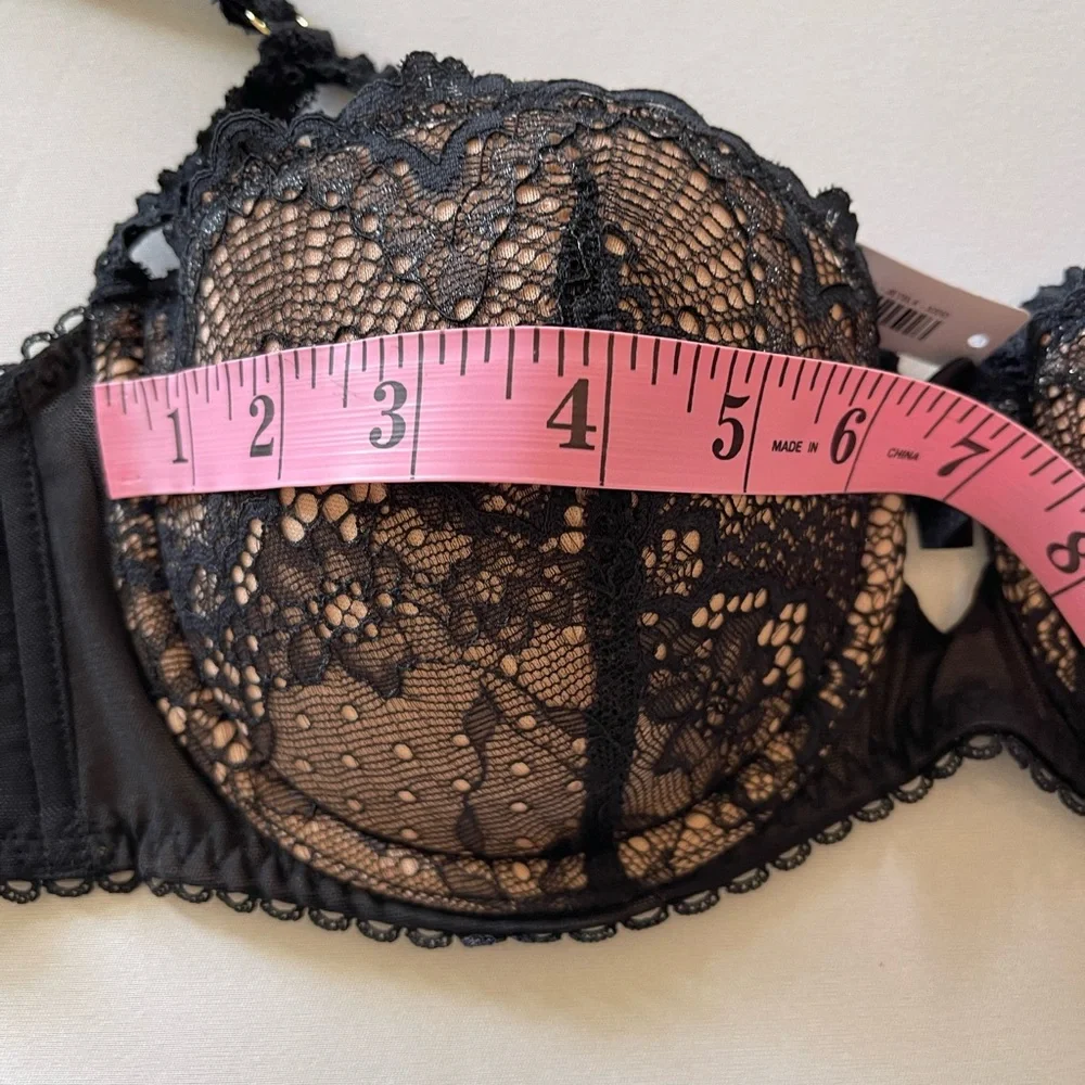 Adore Me Women’s Kimmy Push Up Balconette Black Lace Bra Size 32DD NWT